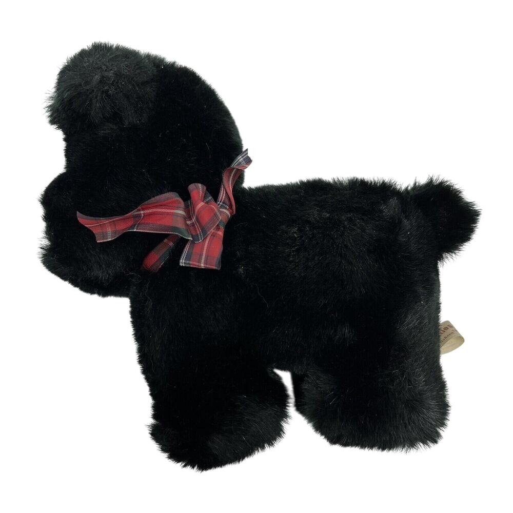Caltoy Scottie Dog Plush Softsheen‎ Solid Black Small 6" Stuffed Animal Toy Bow
